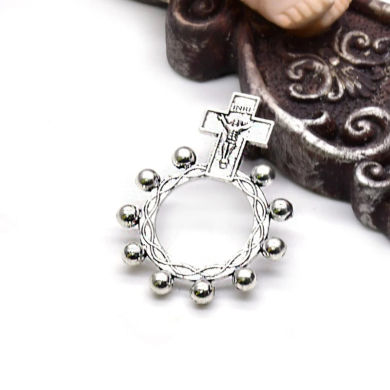 Vintage Metal Cross Rosary Ring Anello Preghiera Religious Catholic Ring Jewelry Accessries Gifts