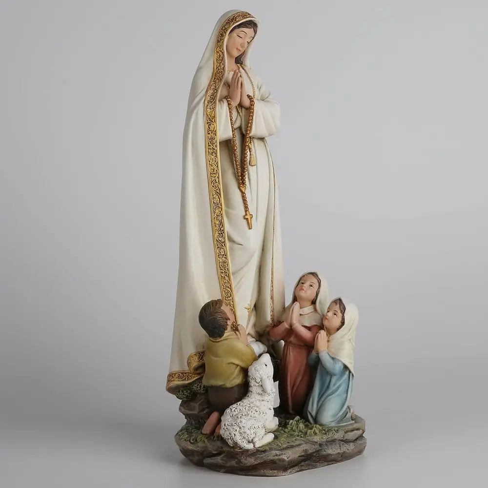 12 Handcrafted Fatima Virgin Mary Statue with Kids, Blessed Catholic Home Decor