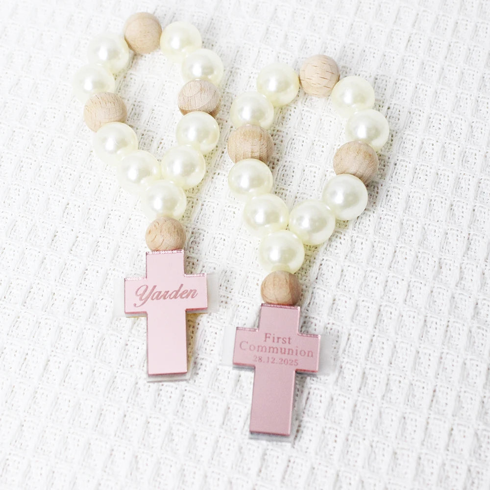 10/15/20/30pcs Personalized Engraved Acrylic Corss Baptism Rosary Favors First Communion Favors Mi Bautizo Baptism Christening