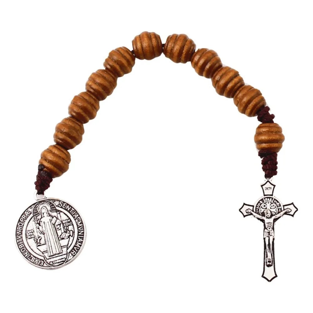 Vintage Saint Benedict Medal Prayer Alloy Wooden Prayer Beads Blessing Handmade Saint Benedict Rosary Catholic Prayer