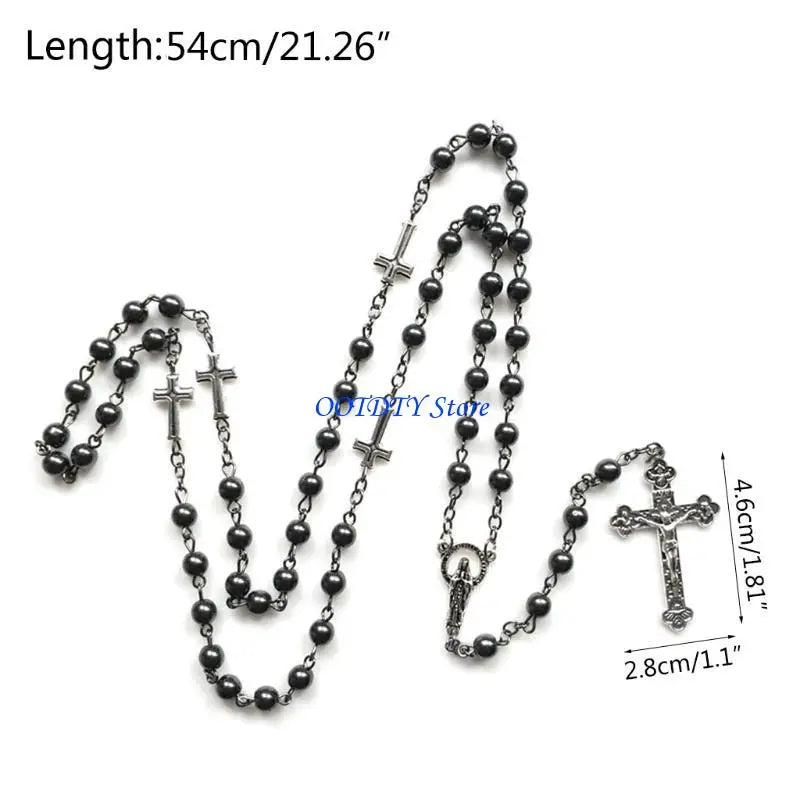 367A Fashion Handmade Round Beads Catholic Rosary Necklace for Cross Pendant Religiou
