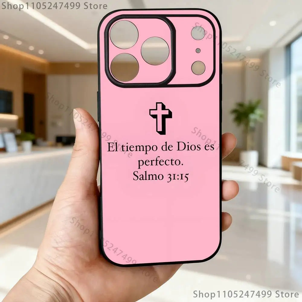 Spanish Jesus Bible Verse Phone Case For iPhone 17,16,15,14,13,12,Pro,Max,Plus,E,SE4,Air,Mini Black Soft Box