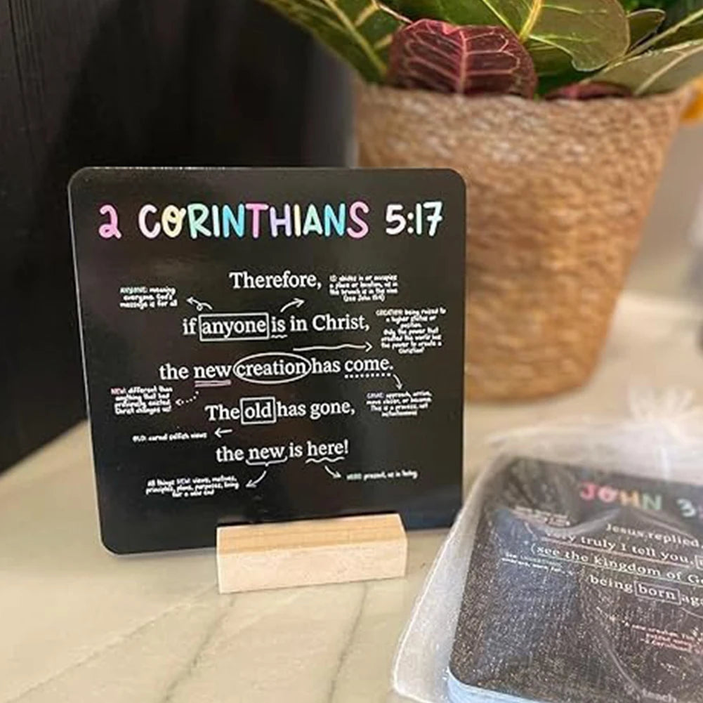 52 Pieces/Set Bible Verse Cards with Wooden Stand Scripture Memory Cards Christian Graduation Cards for Every Week of The Year