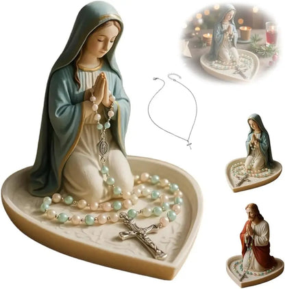 Our Lady Of Grace Statue Glossy Virgin Mary Rosary Holder Tabletop Rosary Jewelry Holder Sacred Catholic Home Decor For Dresser