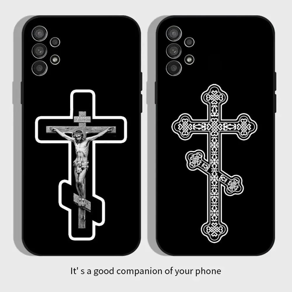 Orthodox Cross Icon Phone Case For Samsung Galaxy A13,A21s,A22,A31,A32,A52,A53,A71,A80,A91 Soft Black Cover