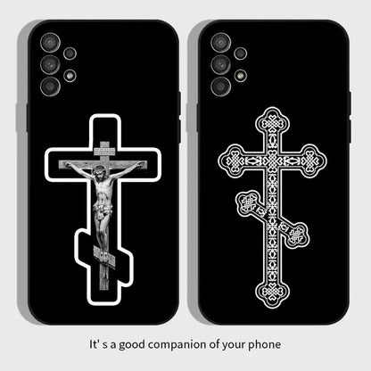 Orthodox Cross Icon Phone Case For Samsung Galaxy A13,A21s,A22,A31,A32,A52,A53,A71,A80,A91 Soft Black Cover