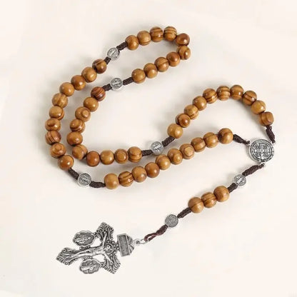 Braided Beads Chain Rosary Necklace with Pardon Crucifix Crosses Medals Pendant Christians Religious Communion Gift