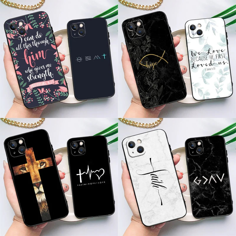 Bible Verse Christian Quote Silicone Case For iPhone 17 15 14 13 12 11 Pro Max 16 Plus 12 13 Mini 16e 17 Air Back Cover