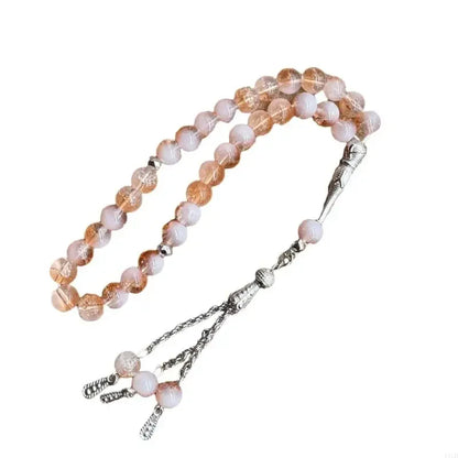 Handmade 33 Beads Muslims Rosary Ice Cracked Glass Tasbih with Tassels Pendant for Daily Prayers and Meditation Supply