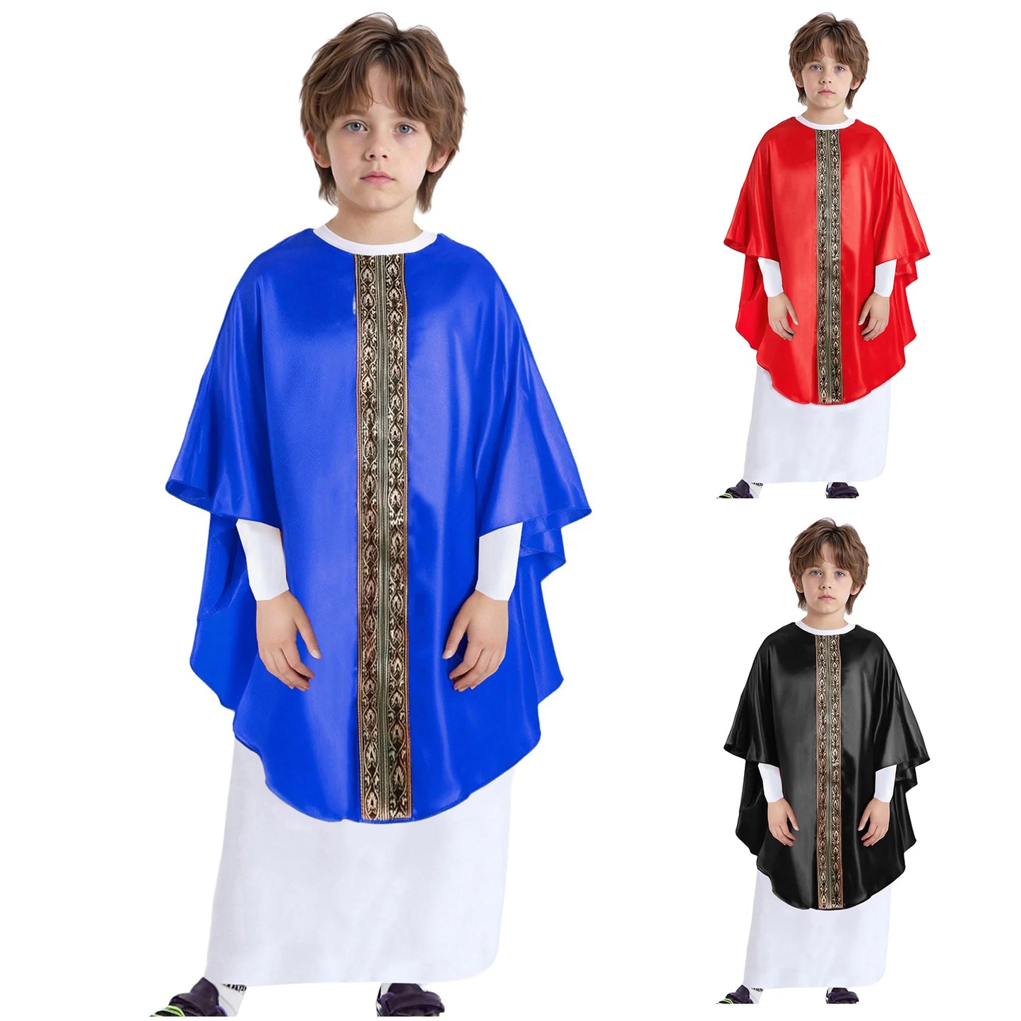 Boys Girls Halloween Priest Cosplay Costume Catholic Pope Vestments Long Sleeve Cape Robe Gown Church Father Clergy Chasuble