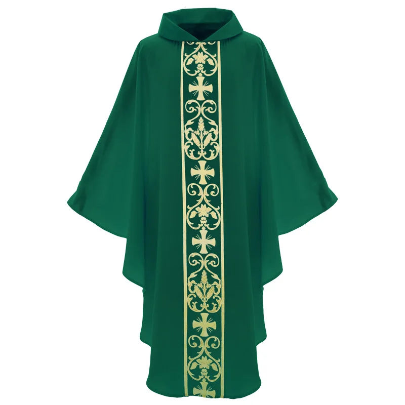 Halloween Costume Monk Church Priest Cape Cross Print Robe Dress Jesus Religion Christ Minister Clergy Men Gown Cloak for Adult