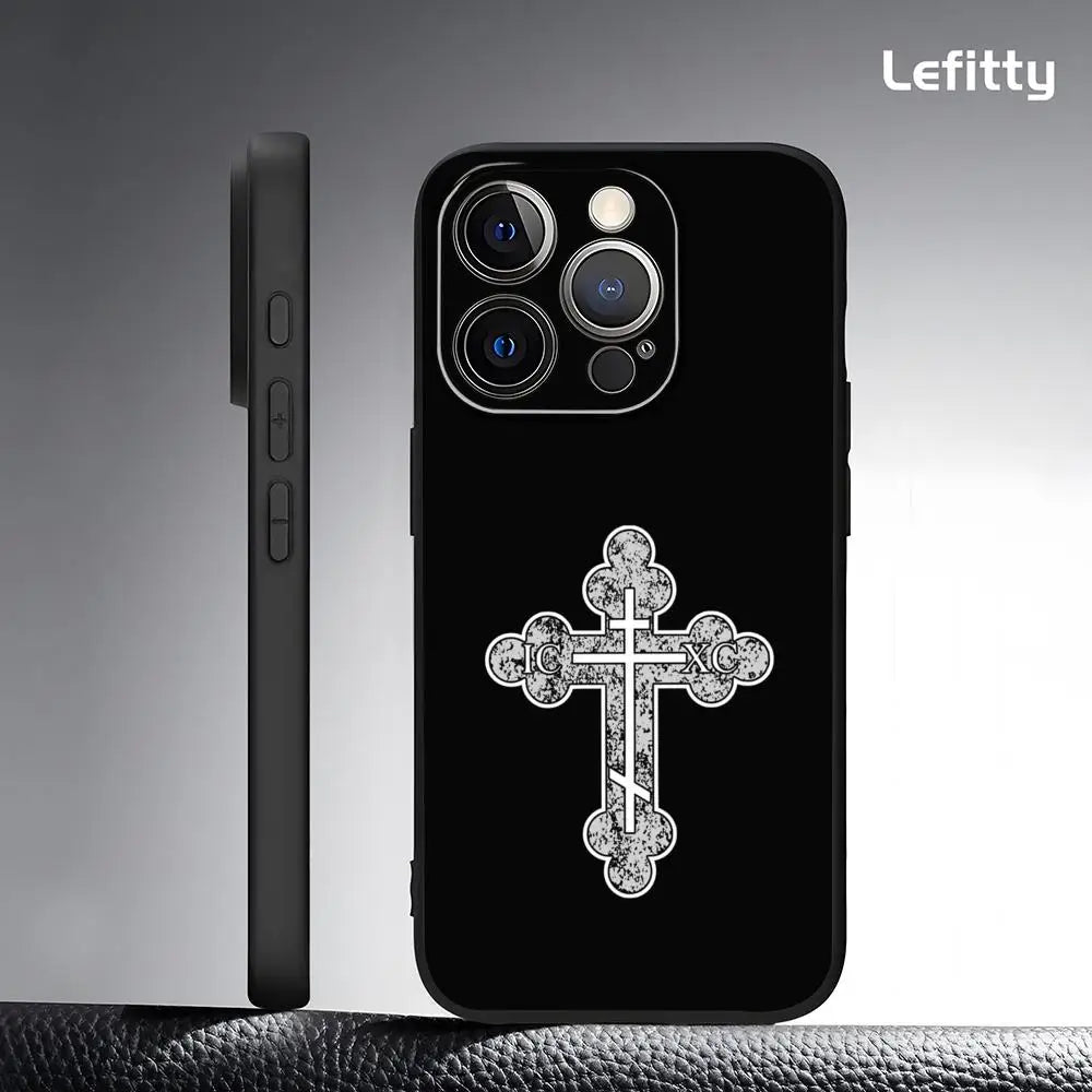 Simple Orthodox Cross Phone Case For IPhone 17 16 15 14 13 12 11 Pro Max Plus Mini Black Frosted Soft Shell Funda