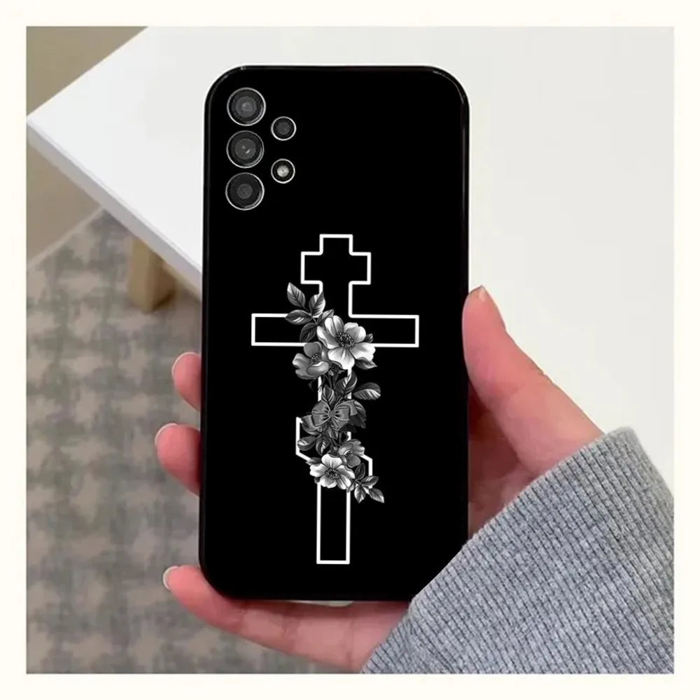 Orthodox Cross Icon Phone Case For Samsung Galaxy A13,A21s,A22,A31,A32,A52,A53,A71,A80,A91 Soft Black Cover