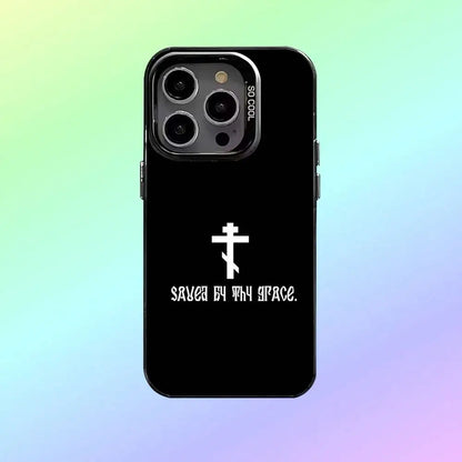 O-Orthodox Cross Icon Phone Case For iPhone17,16,15,14,13,12,11  Lens Border Silver Plated Cover Candy Matte Cover