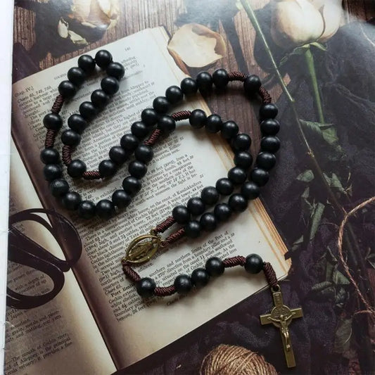 Handwoven Rope Rosary Necklace Holy Catholic Jewelry Charm Pendant