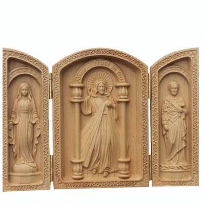 Hot Sale Joseph Holy Family Statue Beech Wood Tri Fold Box Religious Gift Decor