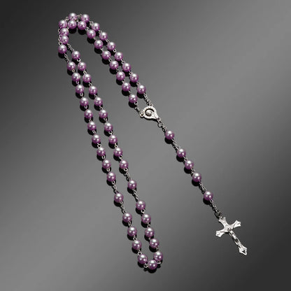 Vintage Rosary Beads Chain Cross Necklace Handmade Quality  Glass Bead Catholic Rosary Religious Crucifix Pendants Necklace