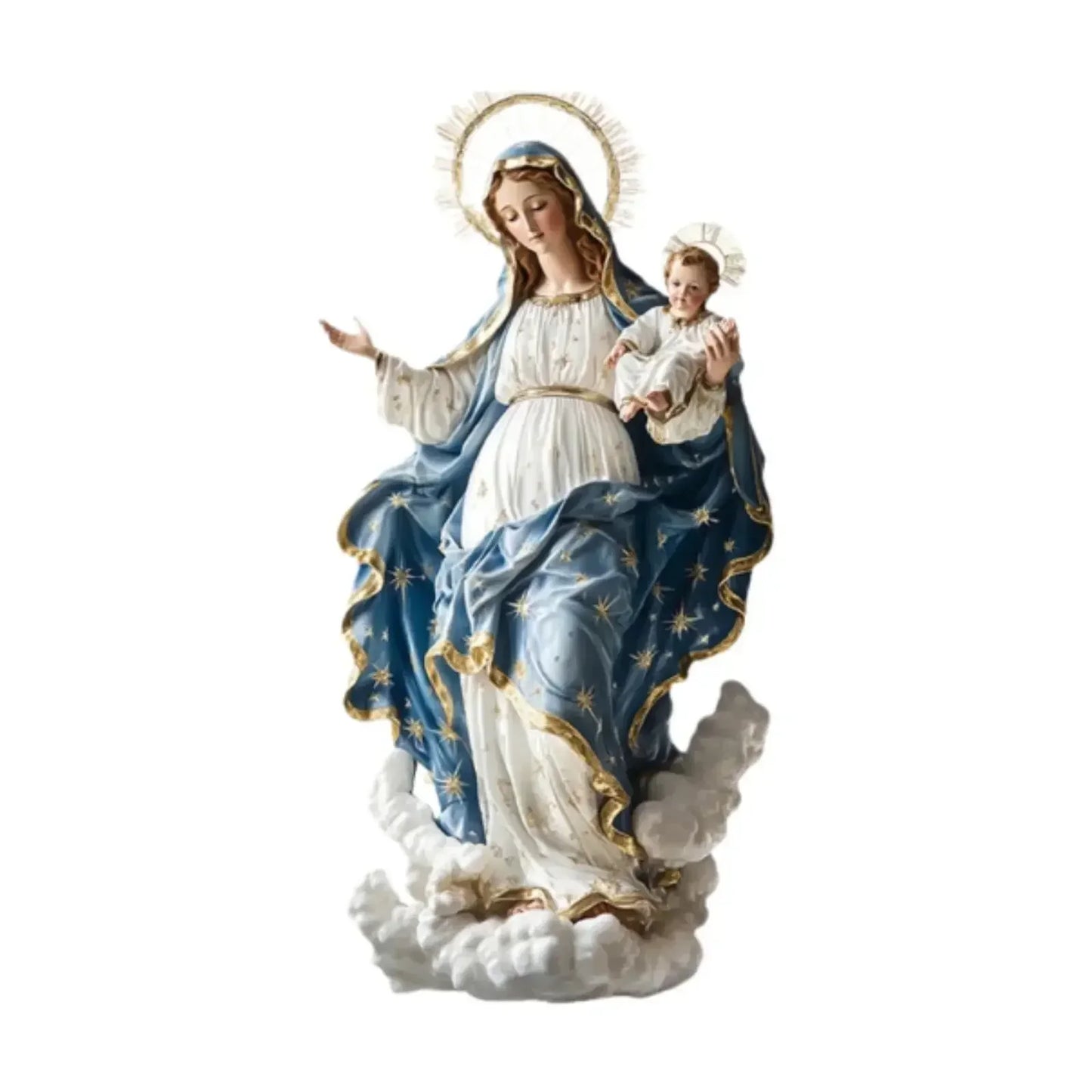 DChristmas Nativity Blessed Mary Figurine With Child Jesus Tabletop Decorative Statue