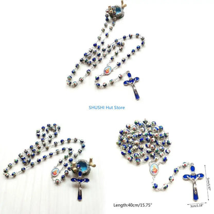 for Cross Rose Rosary Necklace Catholic Christ Pendant Bead Chain Hanging Ornament for Women Men Holy Prayer Religious D57B