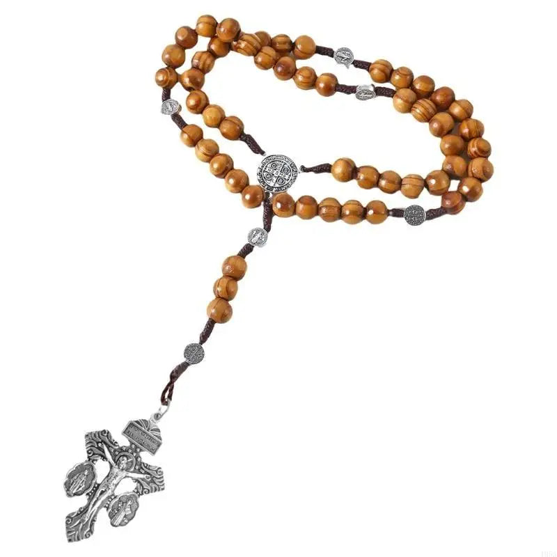 Braided Beads Chain Rosary Necklace with Pardon Crucifix Crosses Medals Pendant Christians Religious Communion Gift