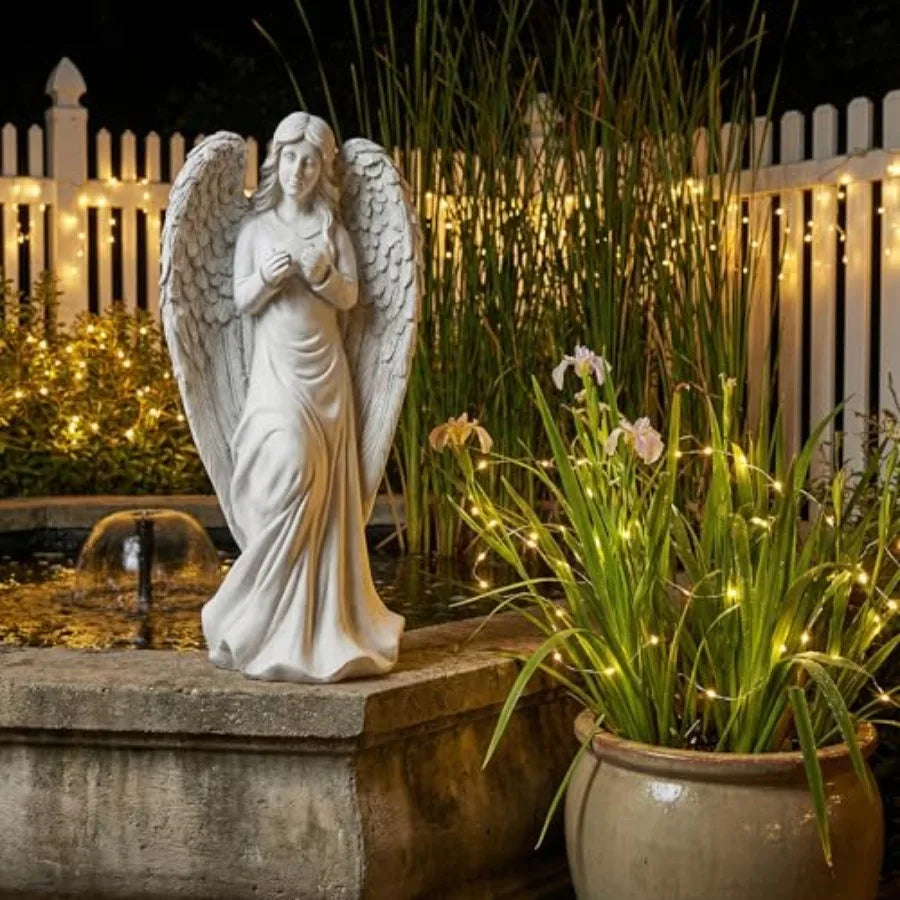 Standing Angel Statues for Garden 18.9 Inch Outdoor Garden Decor in White Religious Blessed Catholic Magnesium Oxide Stone Scul