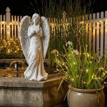 Standing Angel Statues for Garden 18.9 Inch Outdoor Garden Decor in White Religious Blessed Catholic Magnesium Oxide Stone Scul
