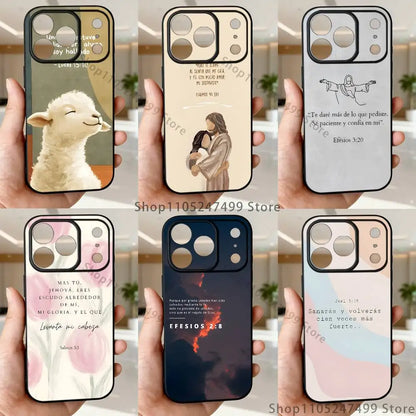 Spanish Jesus Bible Verse Phone Case For iPhone 17,16,15,14,13,12,Pro,Max,Plus,E,SE4,Air,Mini Black Soft Box