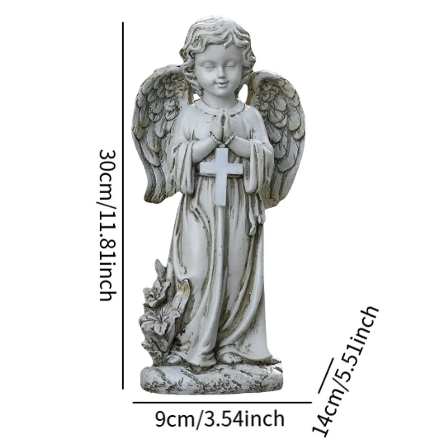 Resin Solar Powered Garden Angel Statue Lawn Ornament Cemetery Decoration