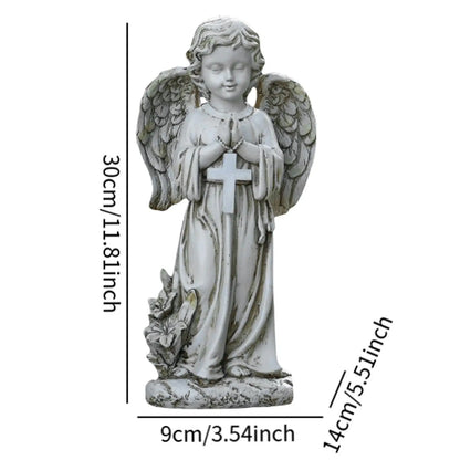 Resin Solar Powered Garden Angel Statue Lawn Ornament Cemetery Decoration