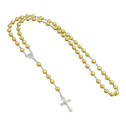 Imitation Pearl Rose Rosary Necklace Pendant Women Catholic Religious Gift