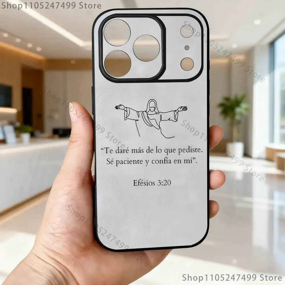Spanish Jesus Bible Verse Phone Case For iPhone 17,16,15,14,13,12,Pro,Max,Plus,E,SE4,Air,Mini Black Soft Box