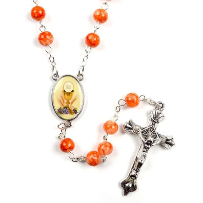 6mm Acrylic Glass Beads Rosary Necklace with Pearl Our Father Beads with Virgin Mary Boys and Girls