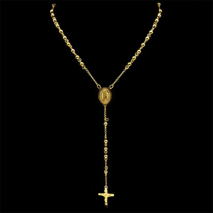 Religious Catholic Virgin Mary Jesus Cross Rosary Necklace for Men Women Stainless Steel Christian Christ Long Chain JewelryZZZ
