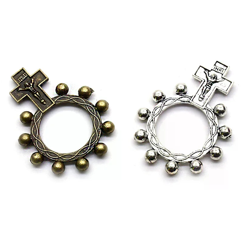 Vintage Metal Cross Rosary Ring Anello Preghiera Religious Catholic Ring Jewelry Accessries Gifts
