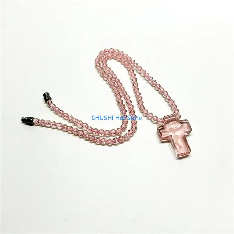 Crystal Bead Rosary Necklace Bead Chain Pendant Ornament D57B
