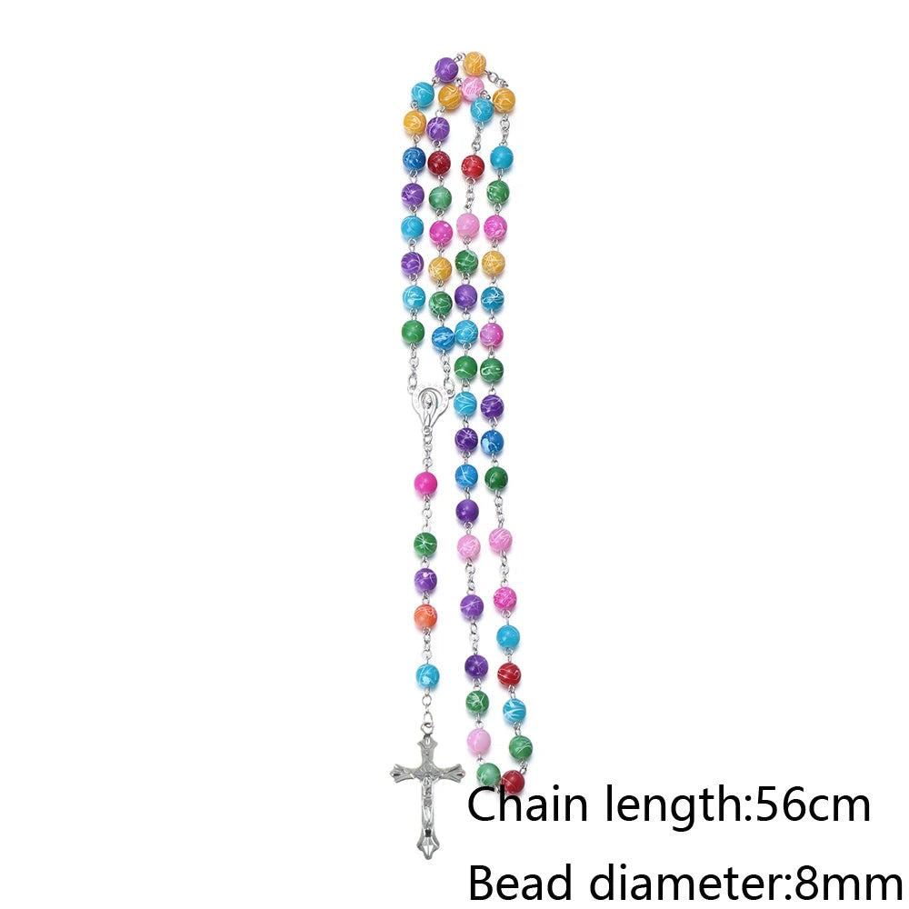 New Fashion Handmade Round Glass Bead Catholic Rosary Quality Bead Cross Necklace Beads Cross Religious Pendants Necklace