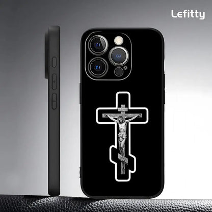 Simple Orthodox Cross Phone Case For IPhone 17 16 15 14 13 12 11 Pro Max Plus Mini Black Frosted Soft Shell Funda