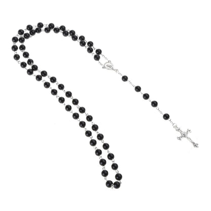 Imitation Pearl Rose Rosary Necklace Pendant Women Catholic Religious Gift