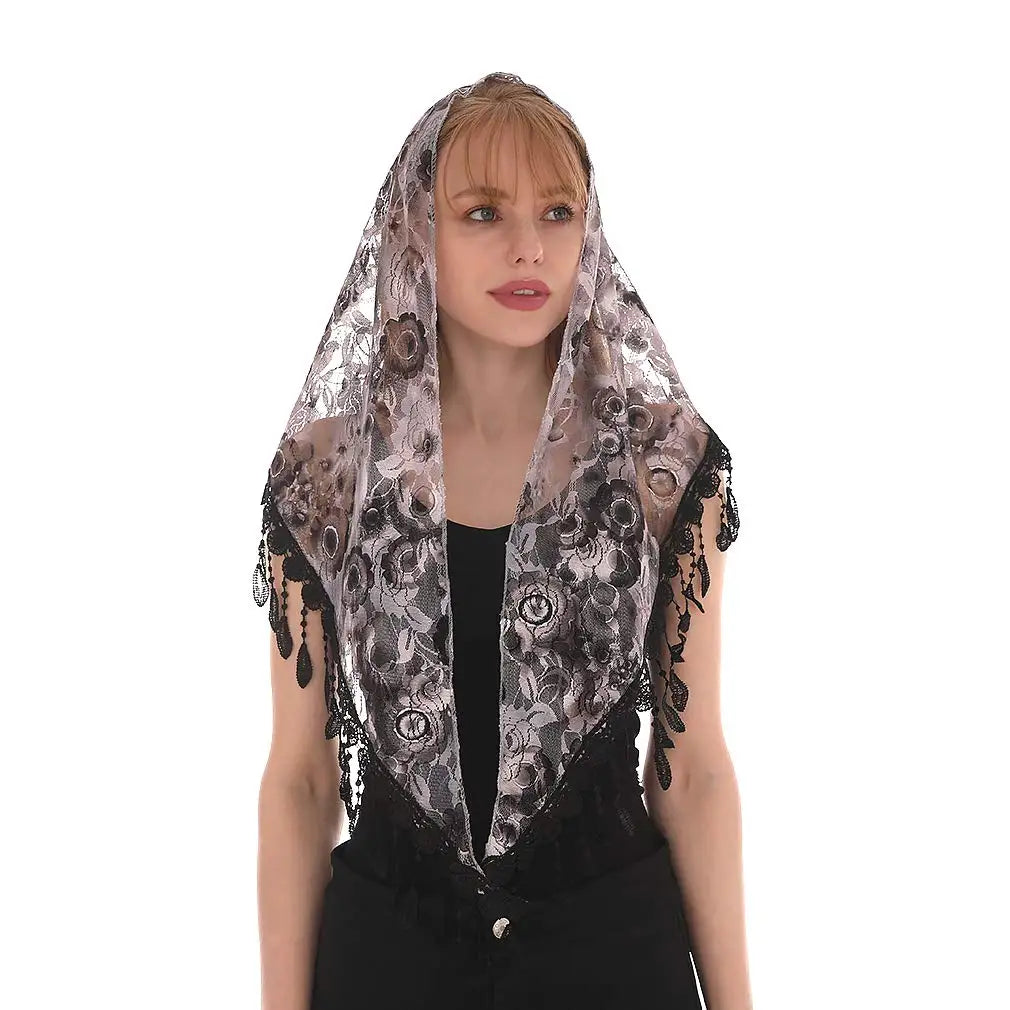 White Women Spanish Mantilla Lace Catholic Veil Chapel Scarf for Church Shawl Head Covering Scarf Mass Shawl Muslim Woman Veil