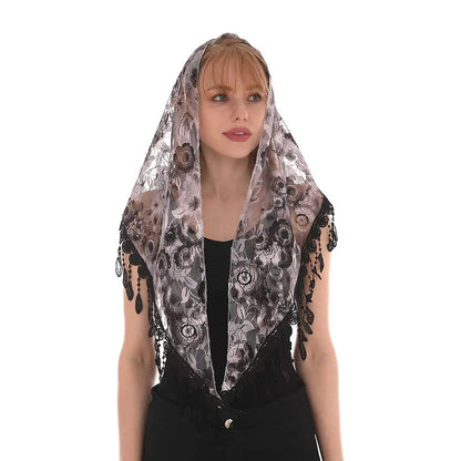 White Women Spanish Mantilla Lace Catholic Veil Chapel Scarf for Church Shawl Head Covering Scarf Mass Shawl Muslim Woman Veil