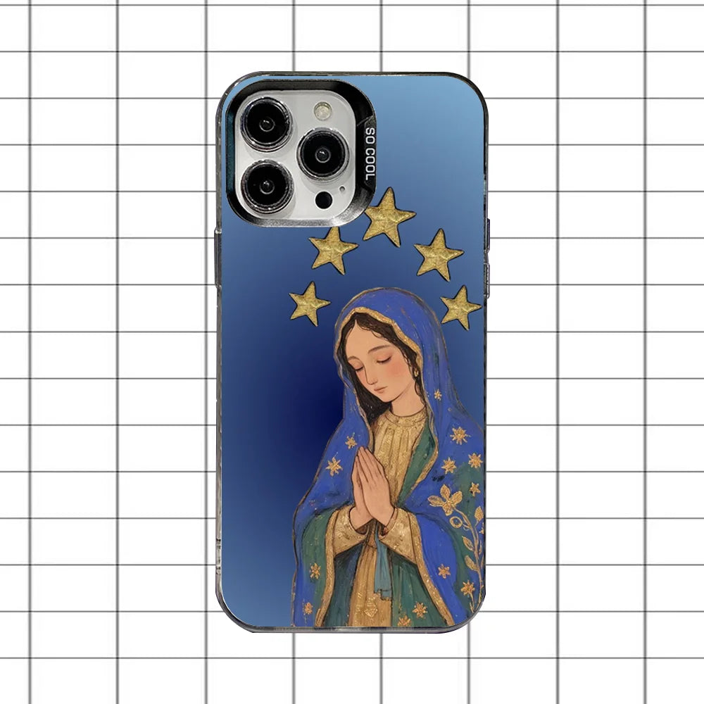 Virgin Mary Jesus Heart Phone Case For iPhone 16,15,14,13,12,11,8,7,Pro,Max,Plus,Mini,XS,SE Anti Fall Black Matte Hard