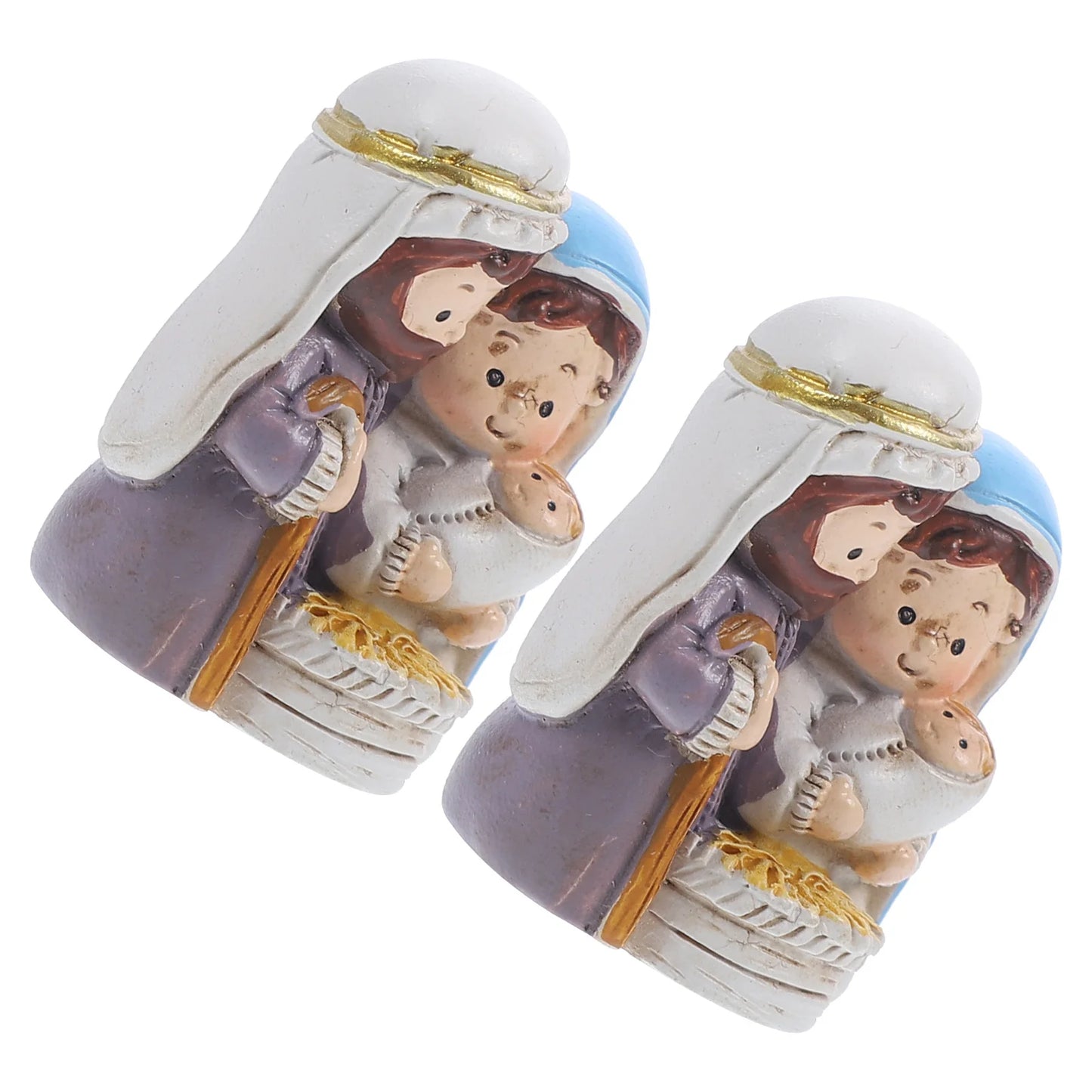 2 Pcs Catholic Christmas Ornament Resin Statue Ornaments Festive Decoration Jesuss