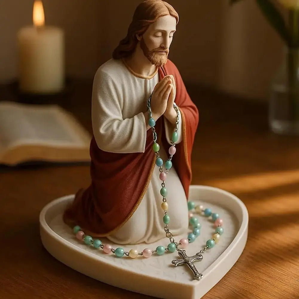 Our Lady Of Grace Statue Glossy Virgin Mary Rosary Holder Tabletop Rosary Jewelry Holder Sacred Catholic Home Decor For Dresser