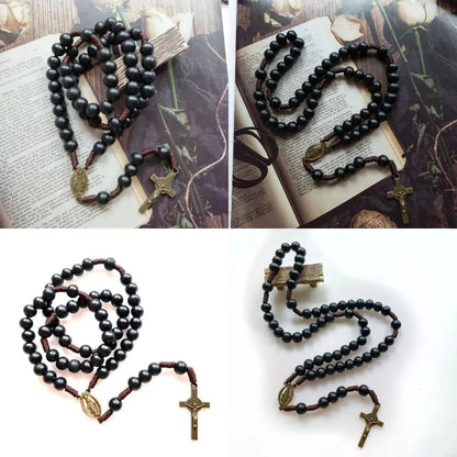 Handwoven Rope Rosary Necklace Holy Catholic Jewelry Charm Pendant