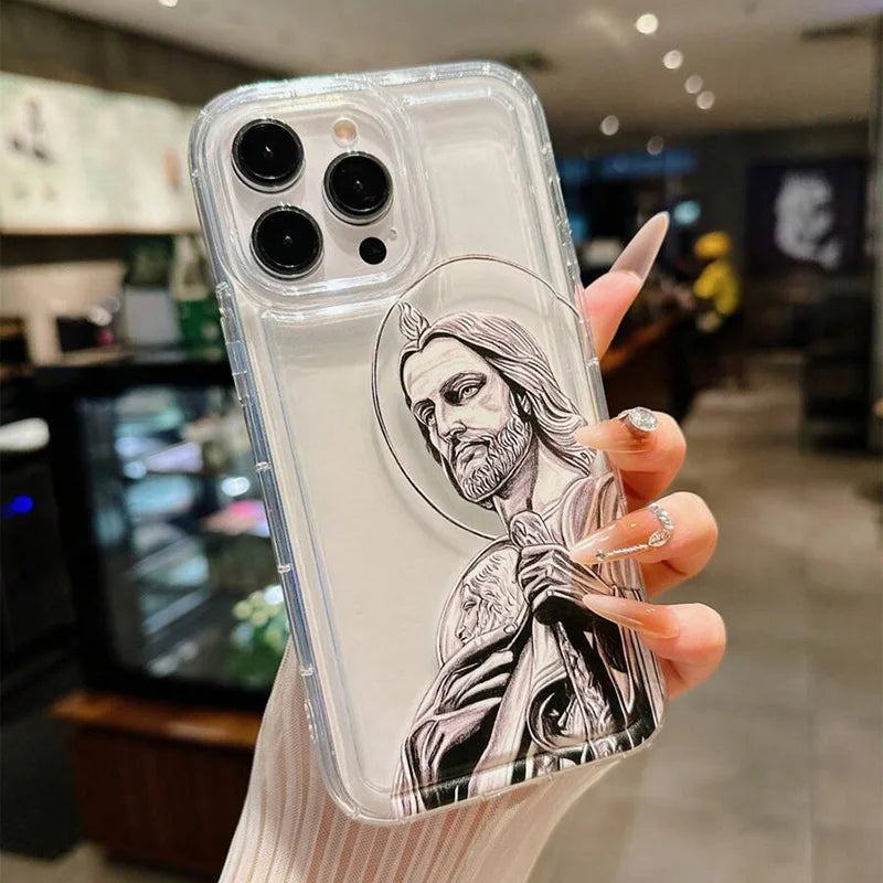 Saint Jesus Print Clear Phone Case For IPhone 16 16E 15 14 13 11 12 Pro Max X XS XR 7 8 16 Plus SE2020 Shockproof Soft TPU Cover