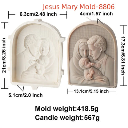 Catholic Family of Three Silicone Candle Mold Jesus Virgin Mary Figurine Resin Molds Religious Gypsum Ornaments Making Supplies