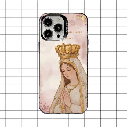 Virgin Mary Jesus Heart Phone Case For iPhone 16,15,14,13,12,11,8,7,Pro,Max,Plus,Mini,XS,SE Anti Fall Black Matte Hard