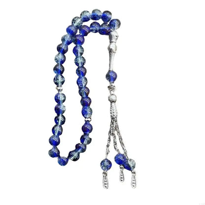 Handmade 33 Beads Muslims Rosary Ice Cracked Glass Tasbih with Tassels Pendant for Daily Prayers and Meditation Supply
