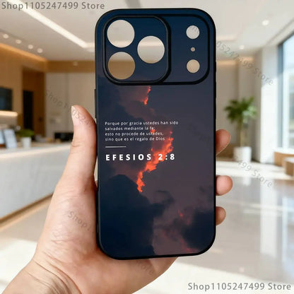Spanish Jesus Bible Verse Phone Case For iPhone 17,16,15,14,13,12,Pro,Max,Plus,E,SE4,Air,Mini Black Soft Box