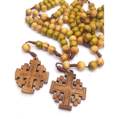Wood Beads Rosary Necklaces Catholic Jerusalem Cross Pendant Necklaces for Women Jewelry Christian Religious Gift DropShipping